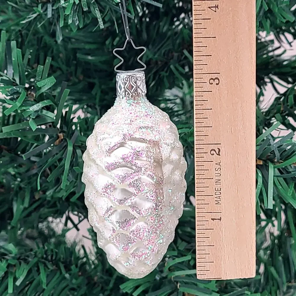 VTG 1990s Old World Christmas Glass White Pine Cone Ornament Inge-Glas 4